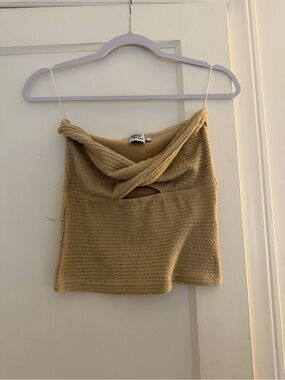 Princess Polly Cream Twist-Front Crop Top